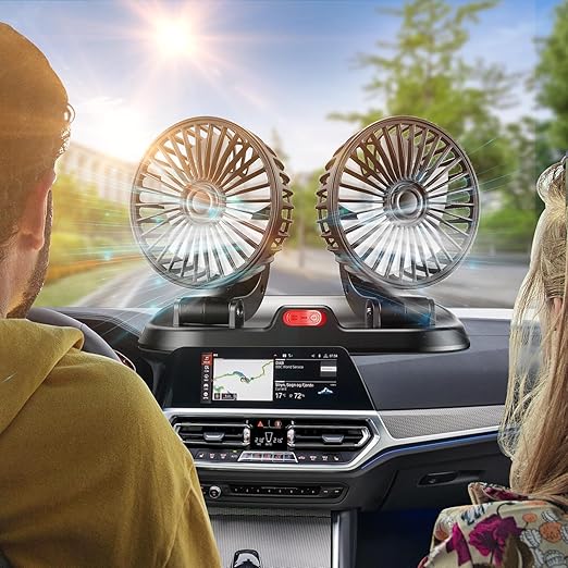 Car Fan Long Neck Double Head Adjustable